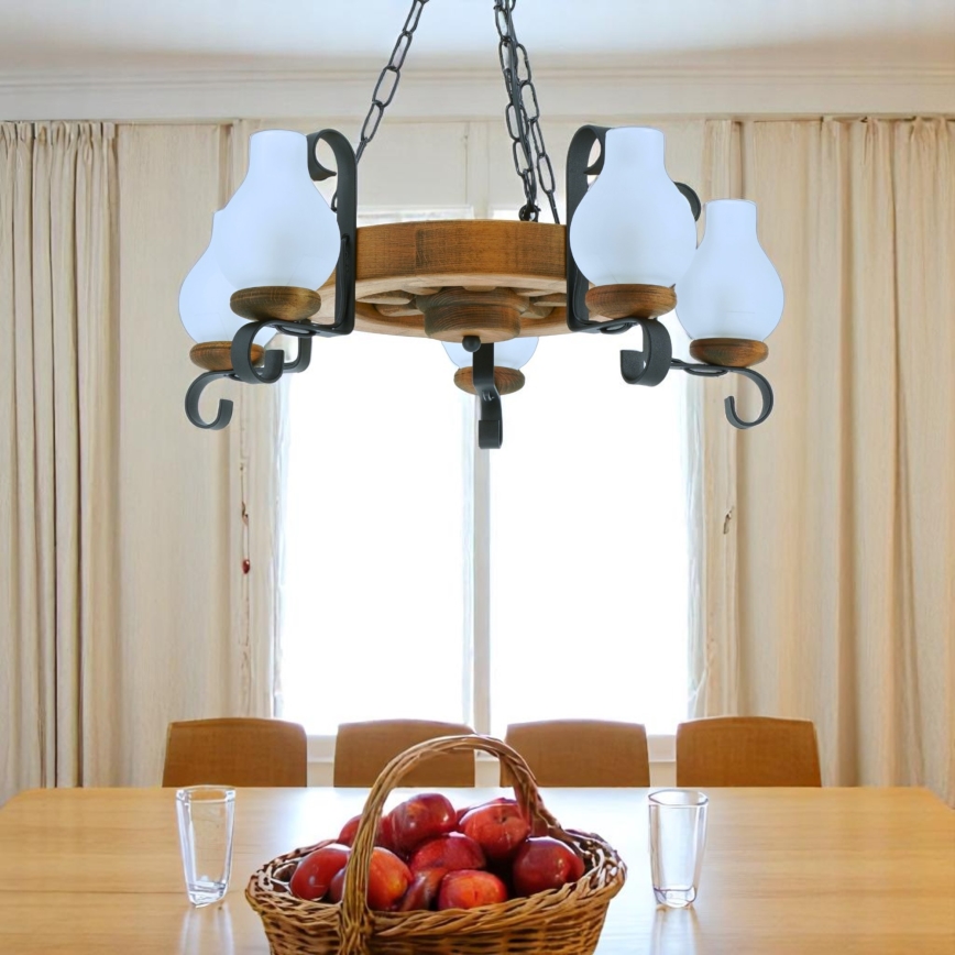 Luster na lancu ROATA 5xE14/40W/230V pr. 30 cm bukva - FSC certificirano