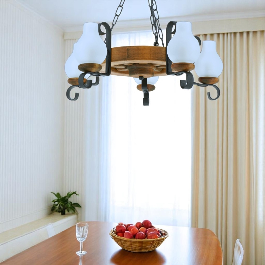 Luster na lancu ROATA 5xE14/40W/230V pr. 30 cm bukva - FSC certificirano