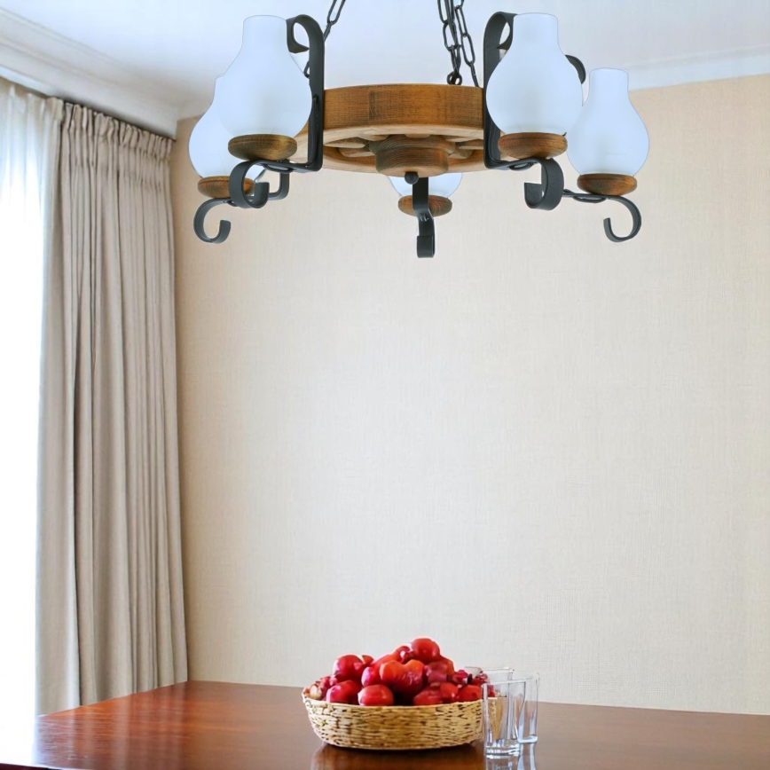 Luster na lancu ROATA 5xE14/40W/230V pr. 30 cm bukva - FSC certificirano
