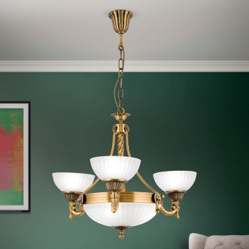 Luster na lancu ROCCA 6xE27/60W/230V pr. 64 cm bronca/bijela