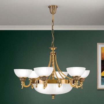 Luster na lancu ROCCA 9xE27/60W/230V pr. 75 cm bronca/bijela