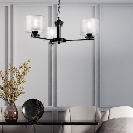 Luster na lancu ROSA 3xE27/60W/230V crna/siva