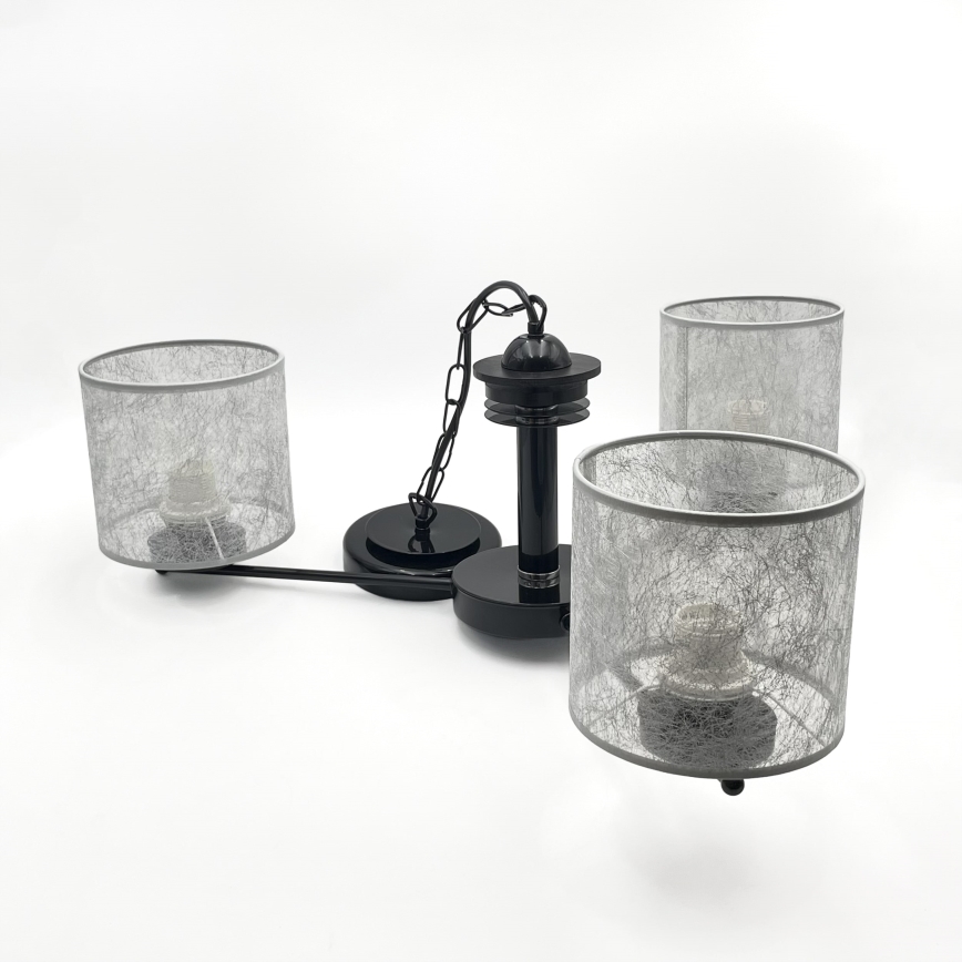 Luster na lancu ROSA 3xE27/60W/230V crna/siva