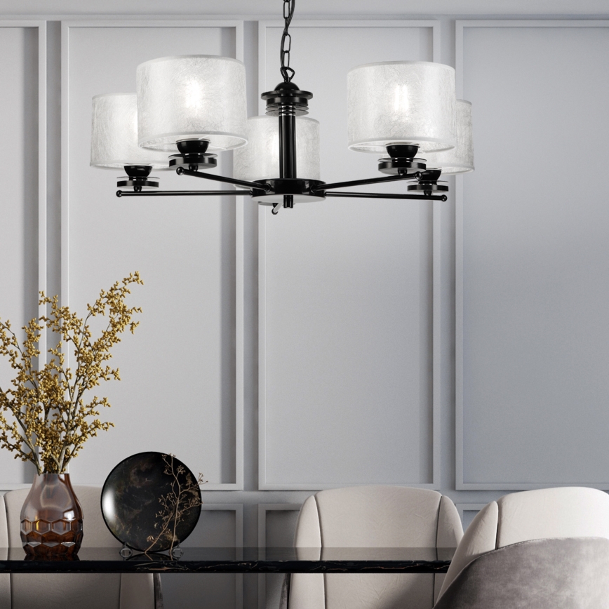 Luster na lancu ROSA 5xE27/60W/230V crna/siva