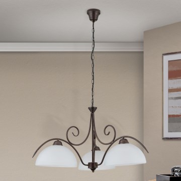 Luster na lancu RULA 3xE27/40W/230V promjer 70 cm bijela/brončana