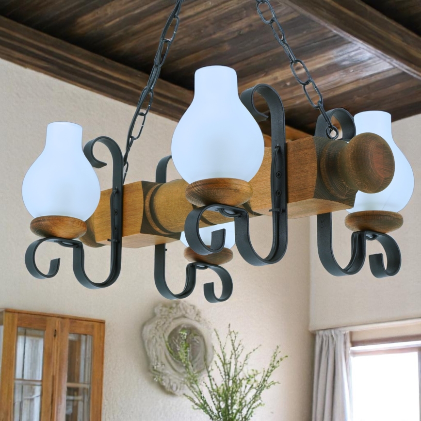 Luster na lancu RUSTIC 4xE14/40W/230V bukva - FSC certificirano