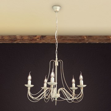 Luster na lancu VELA 5xE14/40W/230V pr. 60 cm bijela/zlatna/patina