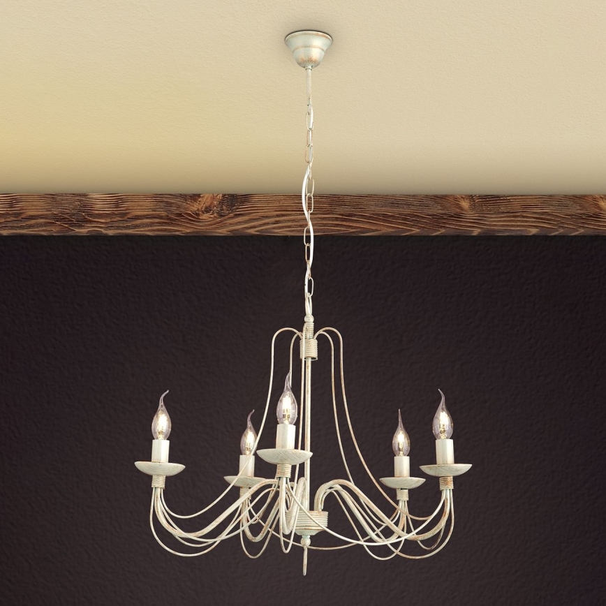 Luster na lancu VELA 5xE14/40W/230V pr. 60 cm bijela/zlatna/patina