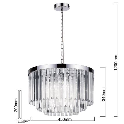 Luster na lancu VETRO 5xE14/60W/230V sjajni krom