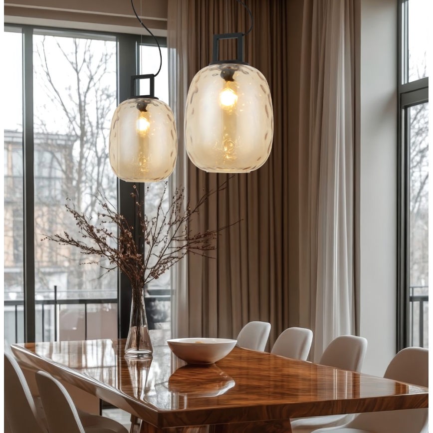 Luster na lanku LUCY 1xE27/40W/230V zadimljeno bež