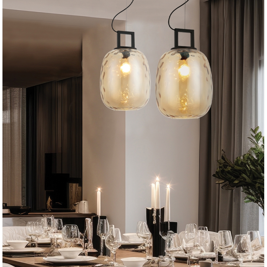 Luster na lanku LUCY 1xE27/40W/230V zadimljeno bež