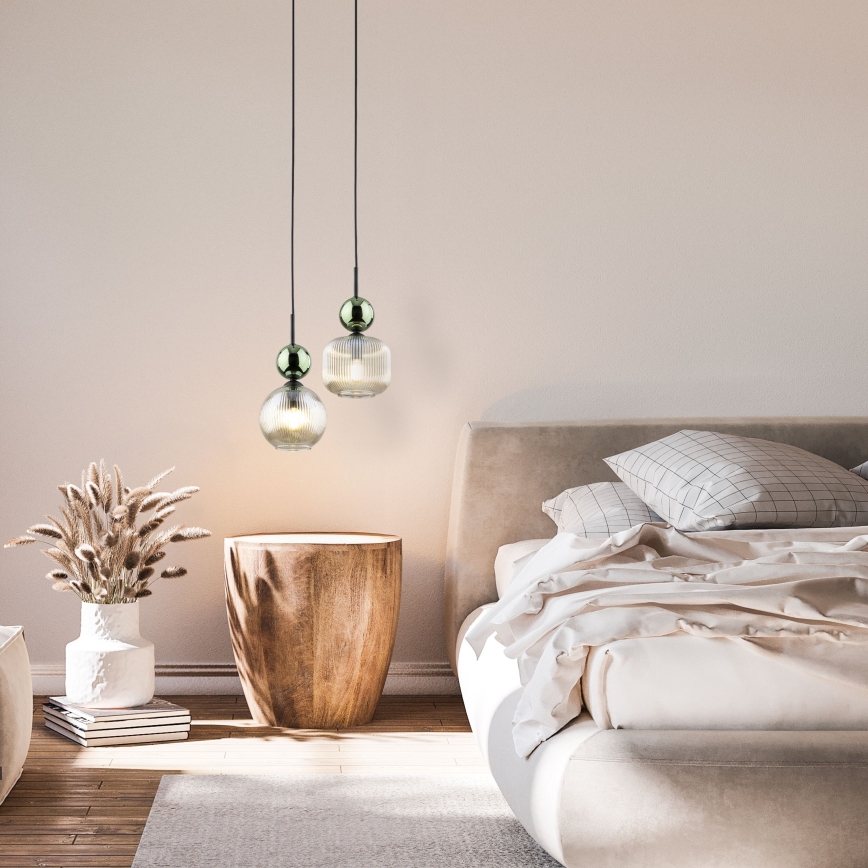 Luster na lanku SOPHIA 1xE14/10W/230V crna/zelena/dimna bež