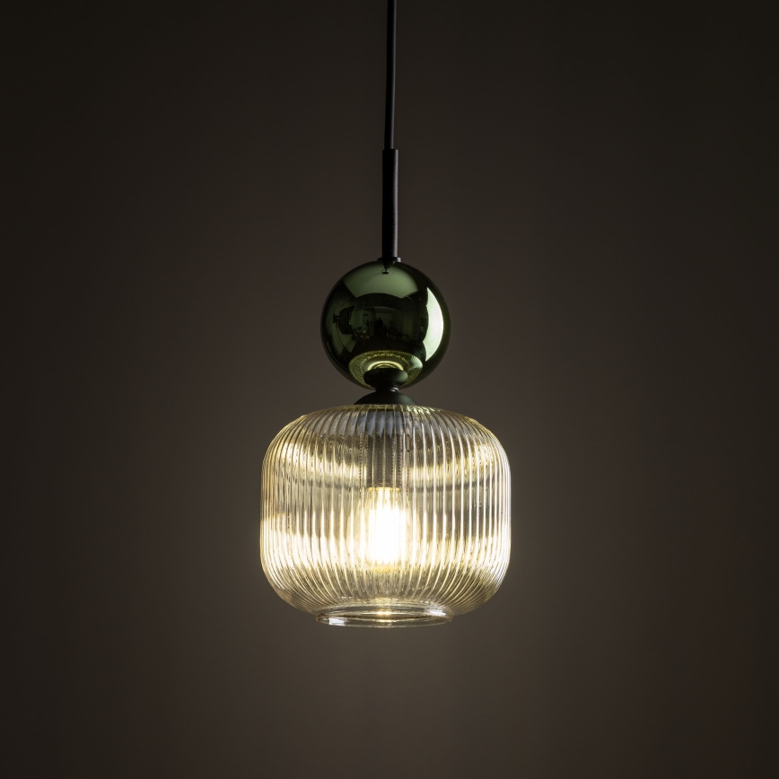 Luster na lanku SOPHIA 1xE14/10W/230V crna/zelena/dimna bež