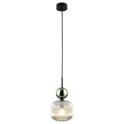 Luster na lanku SOPHIA 1xE14/10W/230V crna/zelena/dimna bež