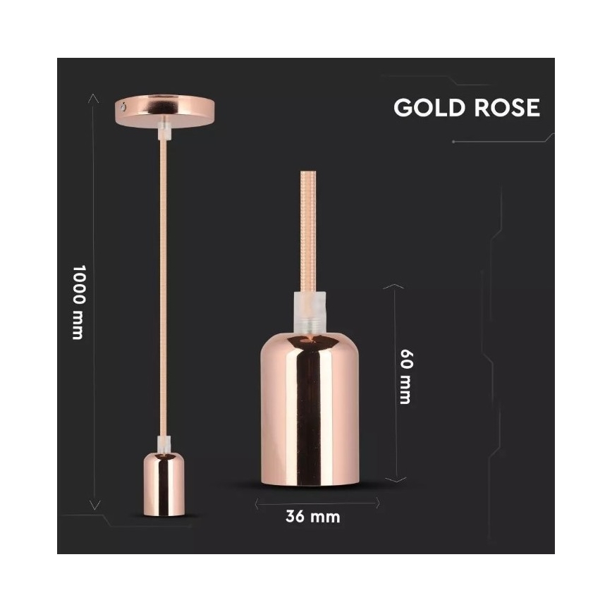 Luster na sajli 1xE27/60W/230V ružičasto zlatna