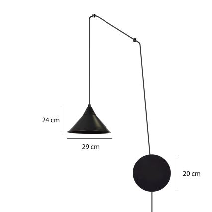 Luster na sajli ABRAMO 1xE27/15W/230V crna
