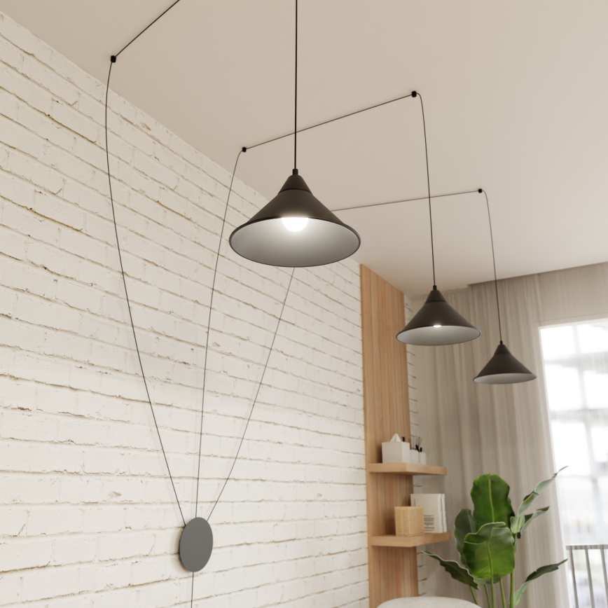 Luster na sajli ABRAMO 3xE27/15W/230V crna