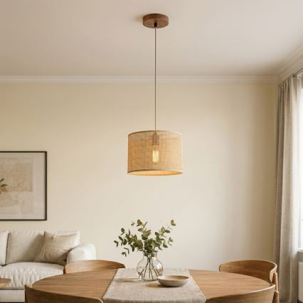 Luster na sajli AIDA 1xE27/15W/230V, promjer 25 cm, hrast/rafija