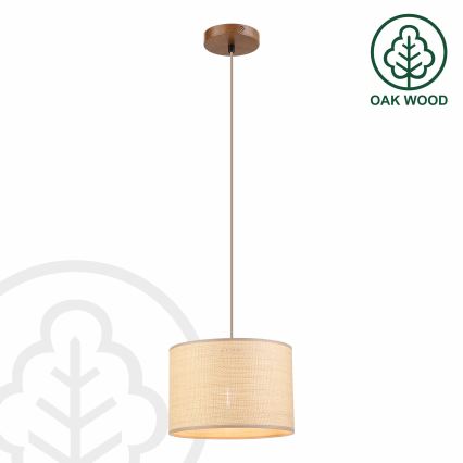 Luster na sajli AIDA 1xE27/15W/230V, promjer 25 cm, hrast/rafija