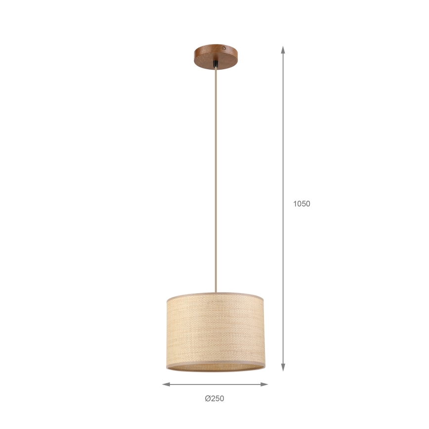 Luster na sajli AIDA 1xE27/15W/230V, promjer 25 cm, hrast/rafija