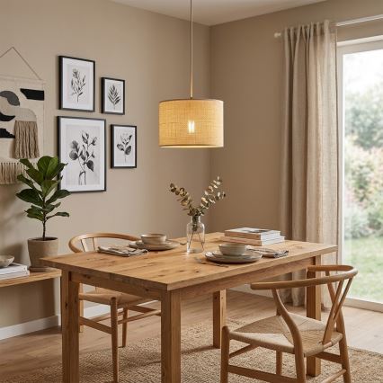 Luster na sajli AIDA 1xE27/15W/230V Ø 35 cm hrast/rafija