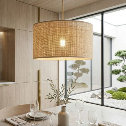 Luster na sajli AIDA 1xE27/15W/230V Ø 35 cm hrast/rafija