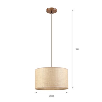 Luster na sajli AIDA 1xE27/15W/230V Ø 35 cm hrast/rafija