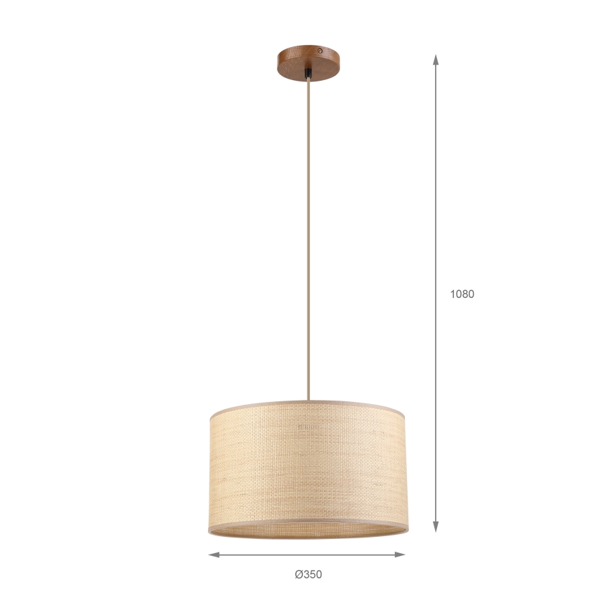 Luster na sajli AIDA 1xE27/15W/230V Ø 35 cm hrast/rafija