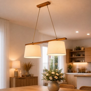 Luster na sajli AIDA 2xE27/15W/230V promjer 35 cm hrast/krem