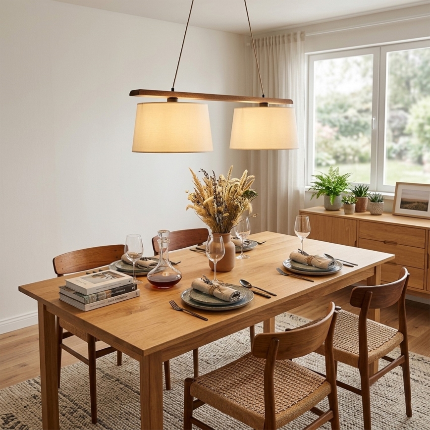 Luster na sajli AIDA 2xE27/15W/230V promjer 35 cm hrast/krem