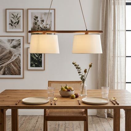 Luster na sajli AIDA 2xE27/15W/230V promjer 35 cm hrast/krem