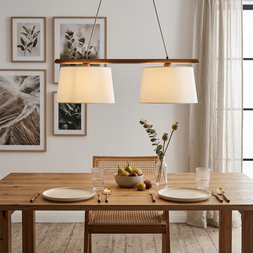 Luster na sajli AIDA 2xE27/15W/230V promjer 35 cm hrast/krem