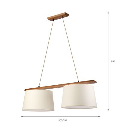 Luster na sajli AIDA 2xE27/15W/230V promjer 35 cm hrast/krem
