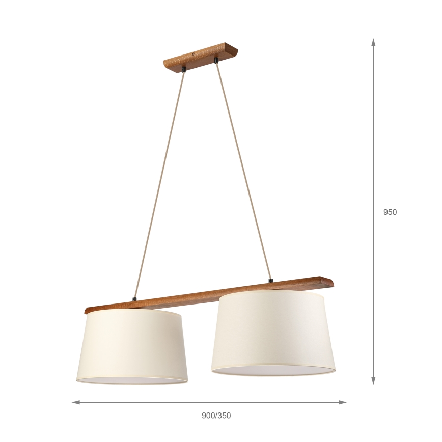Luster na sajli AIDA 2xE27/15W/230V promjer 35 cm hrast/krem