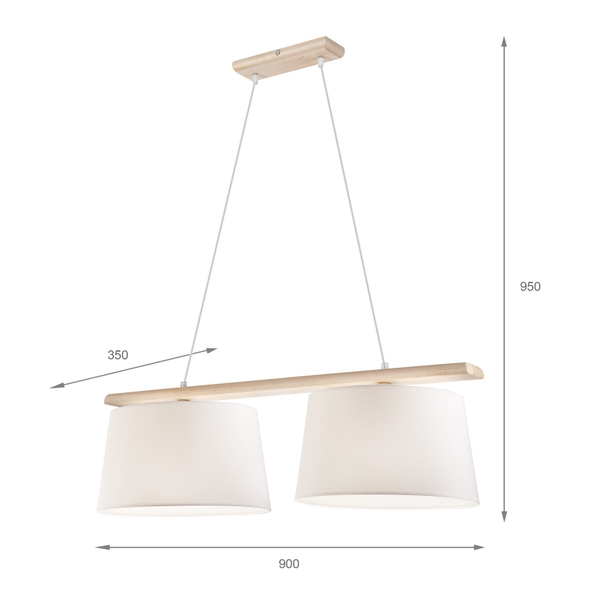 Luster na sajli AIDA 2xE27/60W/230V Ø 35 cm hrast/bijela