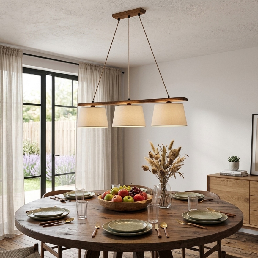 Luster na sajli AIDA 3xE27/15W/230V Ø 25 cm hrast/krem