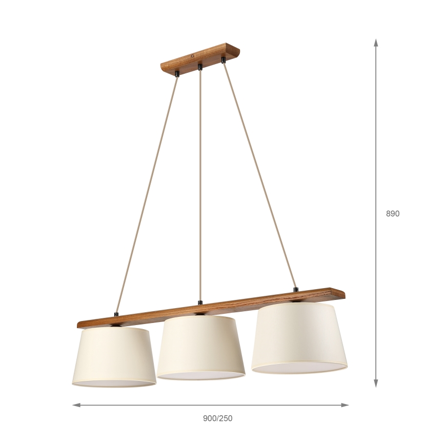 Luster na sajli AIDA 3xE27/15W/230V Ø 25 cm hrast/krem