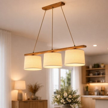 Luster na sajli AIDA 3xE27/15W/230V Ø 25 cm hrast/rafija