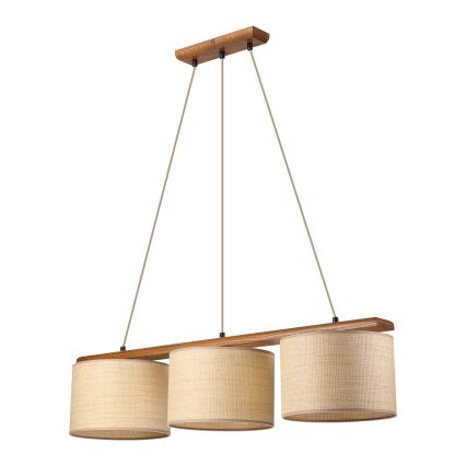 Luster na sajli AIDA 3xE27/15W/230V Ø 25 cm hrast/rafija