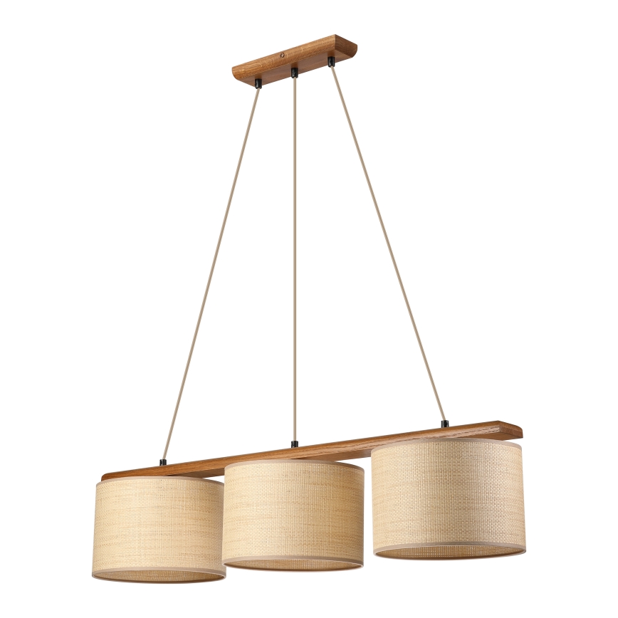 Luster na sajli AIDA 3xE27/15W/230V Ø 25 cm hrast/rafija