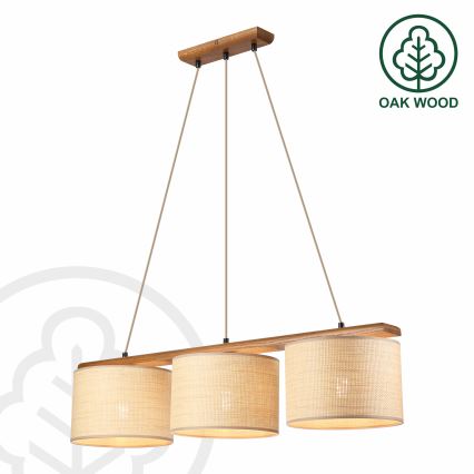 Luster na sajli AIDA 3xE27/15W/230V Ø 25 cm hrast/rafija