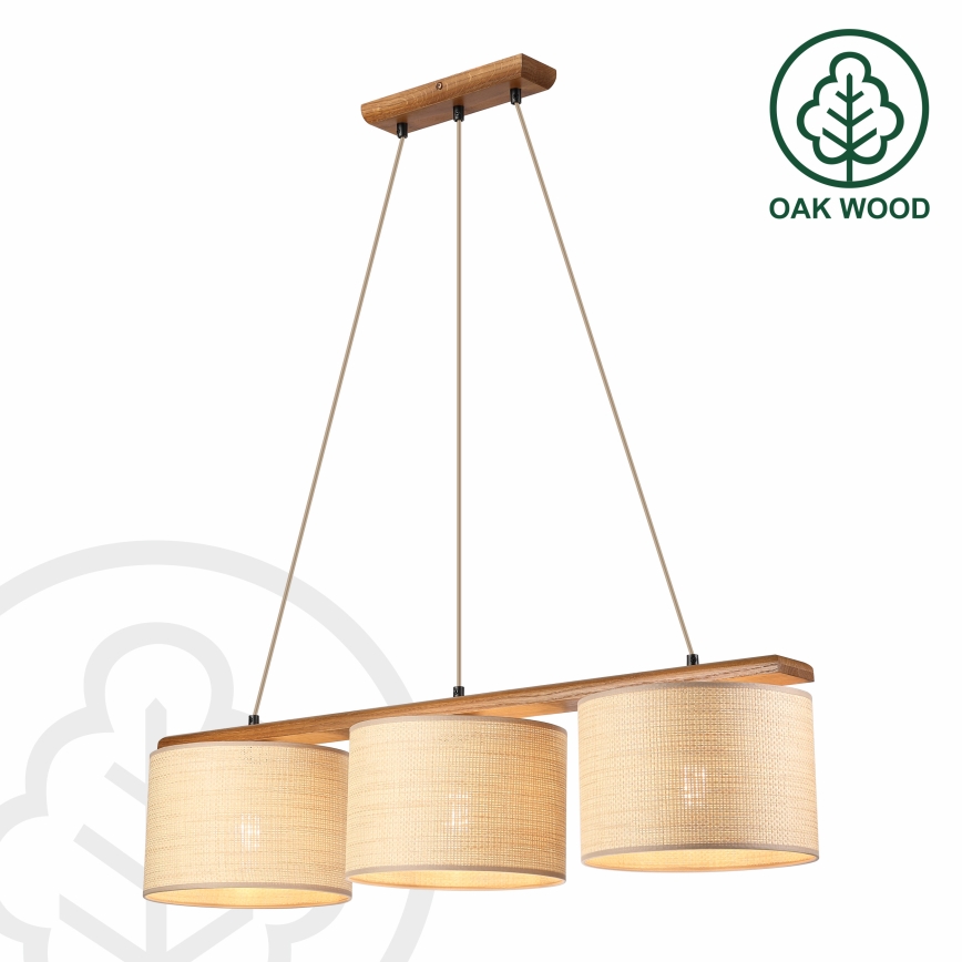 Luster na sajli AIDA 3xE27/15W/230V Ø 25 cm hrast/rafija
