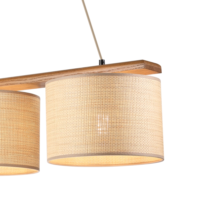 Luster na sajli AIDA 3xE27/15W/230V Ø 25 cm hrast/rafija