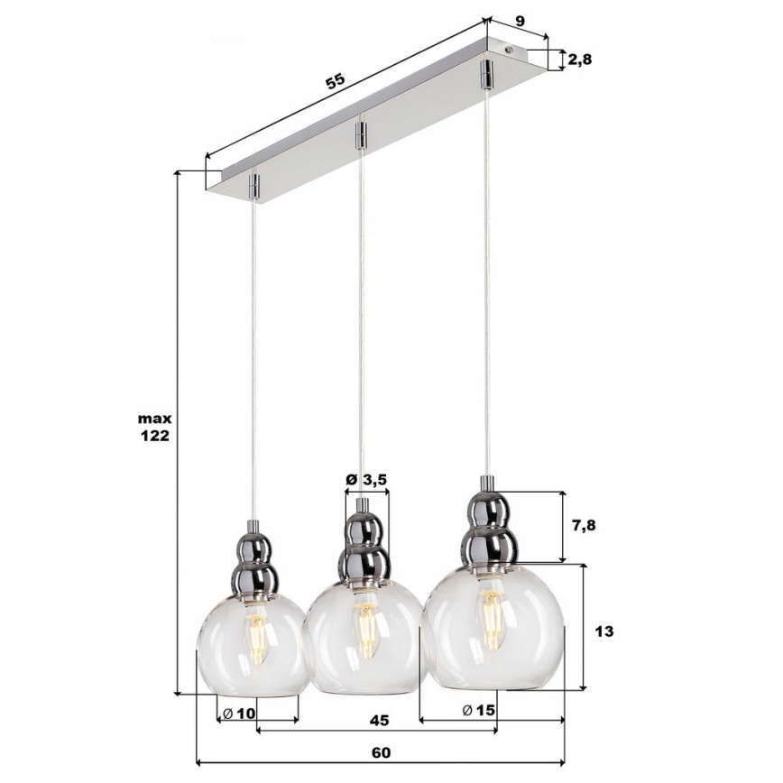 Luster na sajli AKSO 3xE14/40W/230V srebrna