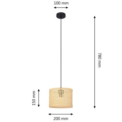 Luster na sajli ALBA 1xE27/15W/230V pr. 20 cm ratan/crna
