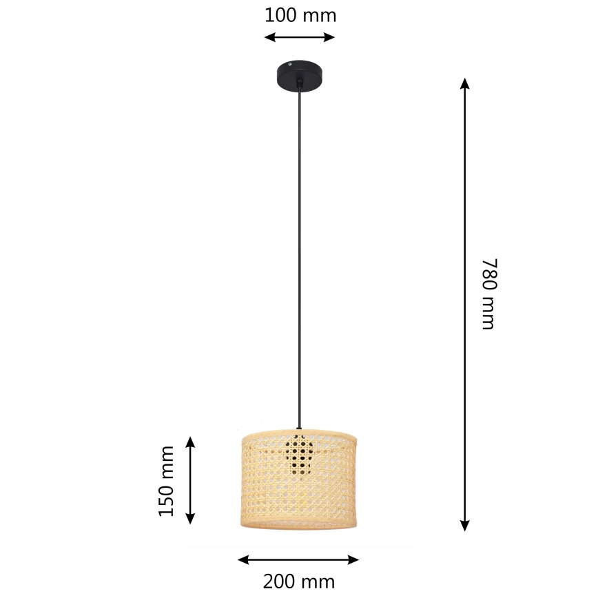 Luster na sajli ALBA 1xE27/15W/230V pr. 20 cm ratan/crna