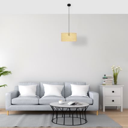 Luster na sajli ALBA 1xE27/15W/230V pr. 40 cm ratan/crna