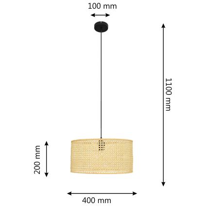 Luster na sajli ALBA 1xE27/15W/230V pr. 40 cm ratan/crna