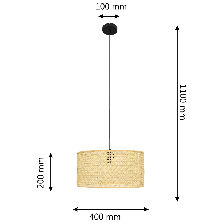 Luster na sajli ALBA 1xE27/15W/230V pr. 40 cm ratan/crna