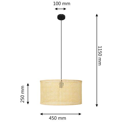 Luster na sajli ALBA 1xE27/15W/230V pr. 45 cm ratan/crna